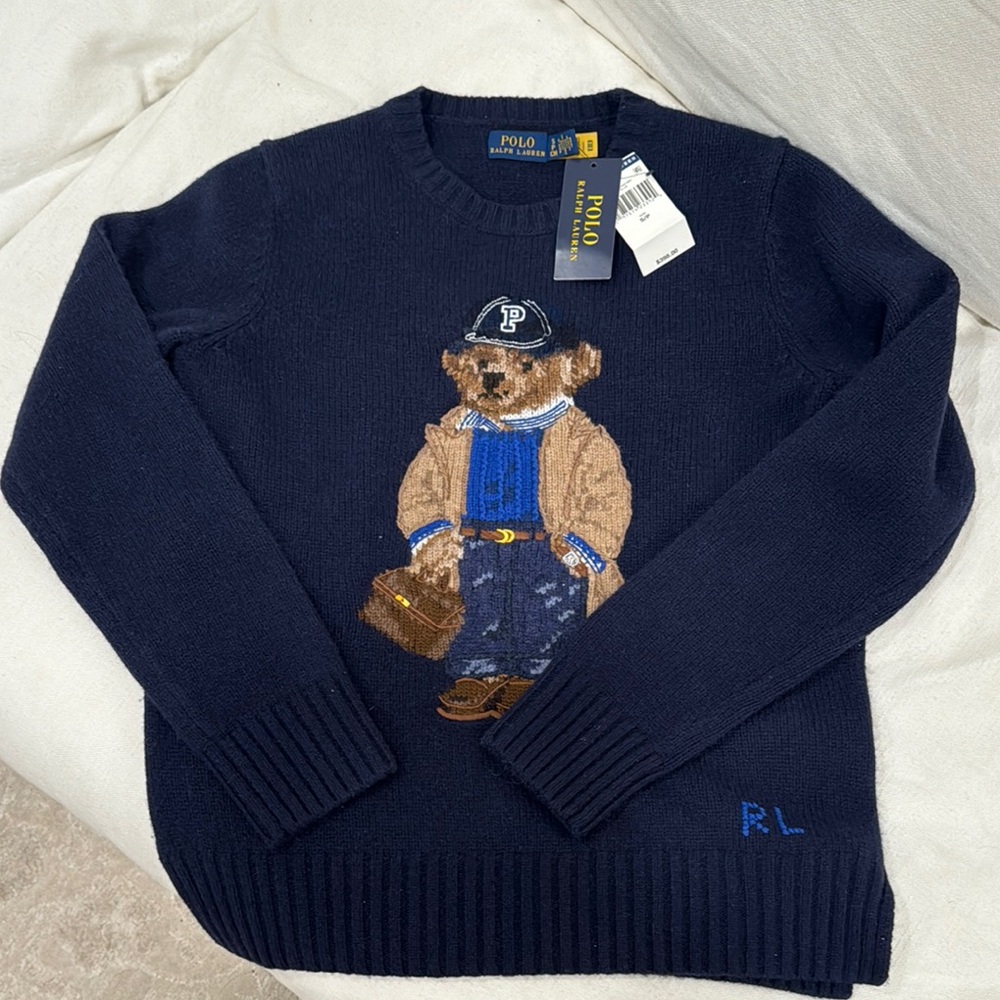 Ralph Lauren Knit Navy Bear Sweater rare ( Cashmere & Wood blend )